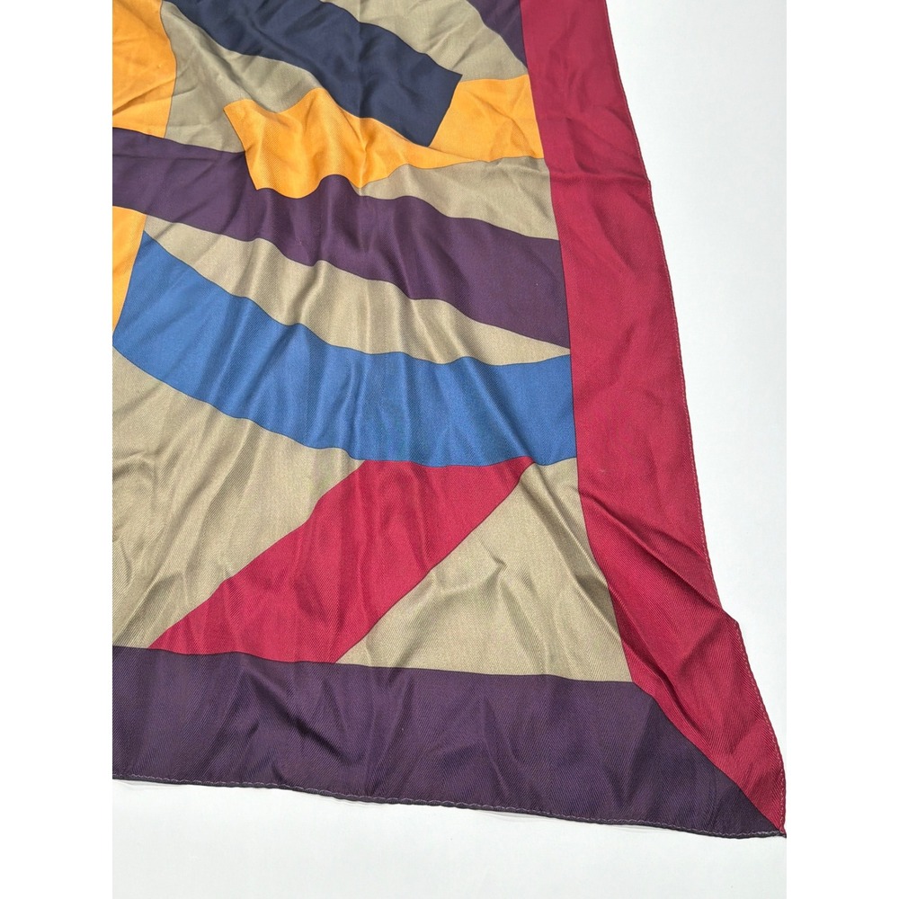 Vintage Geometric Abstract Square Silk Scarf Multicolor Colorblock 34x34 Large - Picture 3 of 7